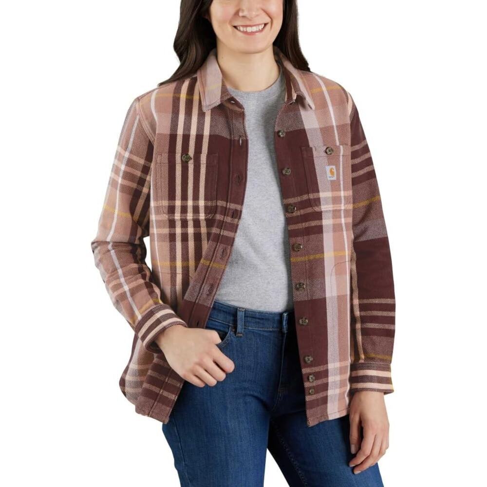 Carhartt Loose Fit Heavyweight Twill Long Sleeve Plaid Shirt Blackberry Size S